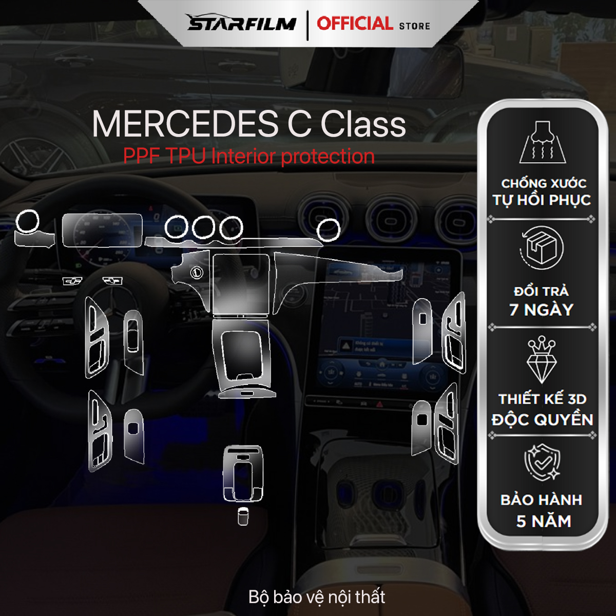 Mercedes Benz C300 PPF TPU chống xước tự hồi phục STARFILM